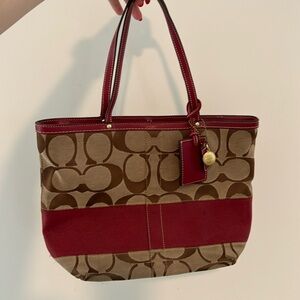 Authentic coach monogram crimson red tote